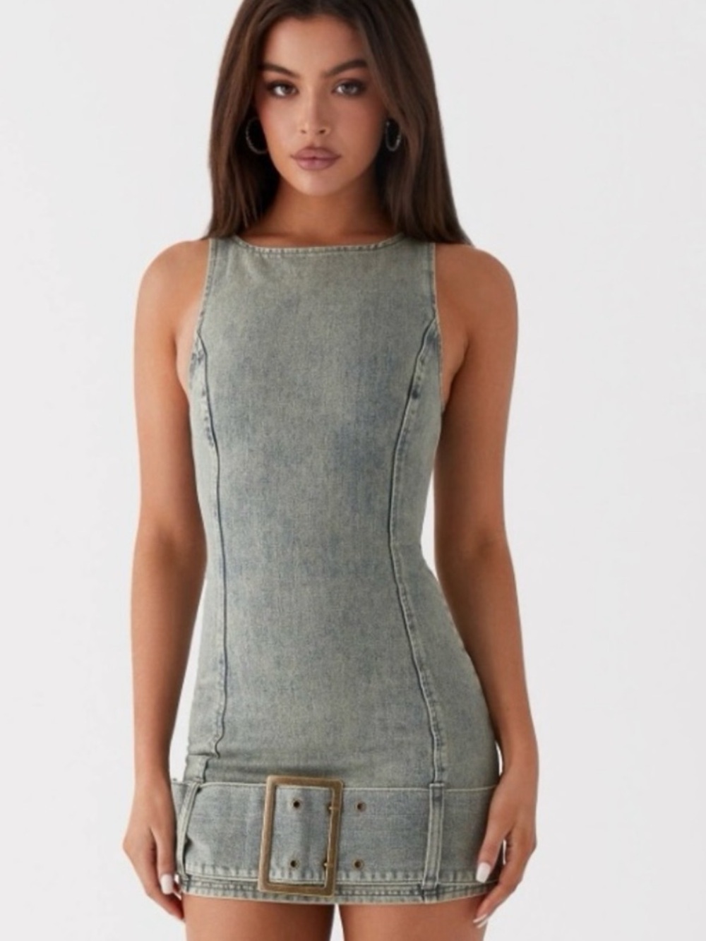Peppermayo “Dark Matter” denim mini dress with belt